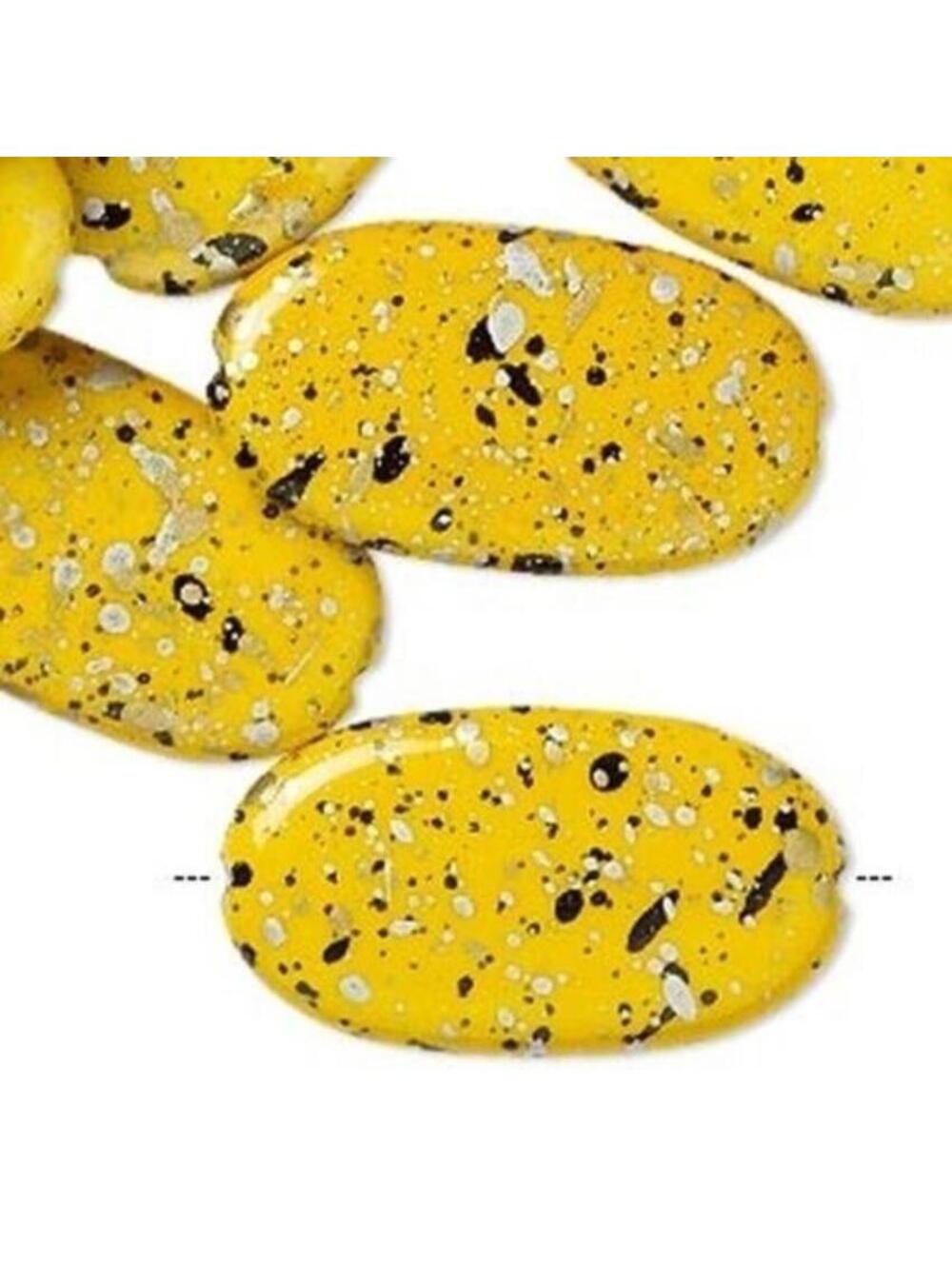 Vintage 80s Warm Yellow Paint Spattered Retro Cool 29mm Oval Beads 10 pcs
